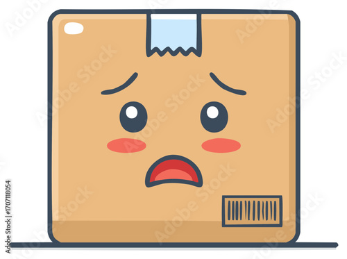 Worried Cardboard Package with Sad Face Cartoon Character Illustration for Delivery Issues