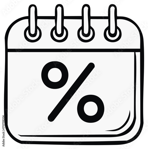 Hand-drawn calendar page with percentage symbol for sales and discounts