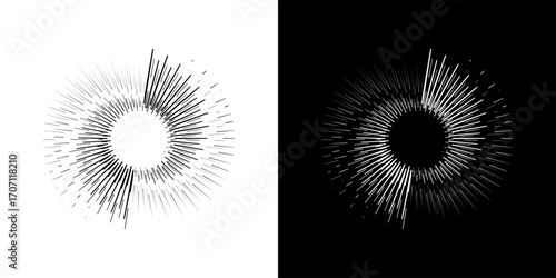 Dynamic abstract spiral sound wave rhythm lines. Circular spiral sound wave rhythm of lines. Circular futuristic abstract lines, black and white background.	