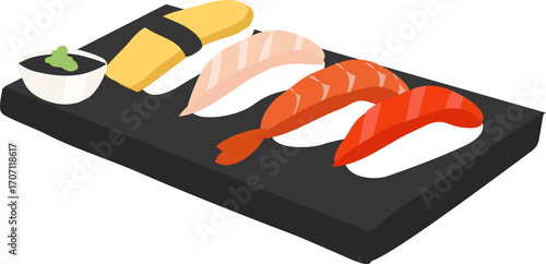sushi on a plate on png background