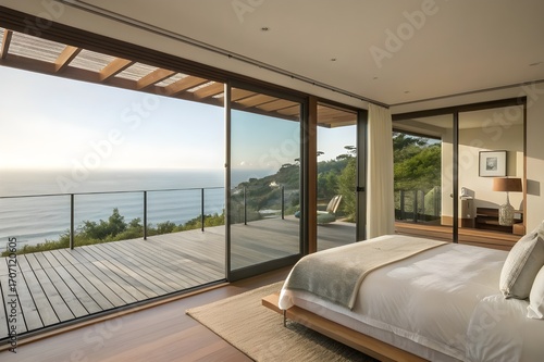 Luxury bedroom with a view of ocean 