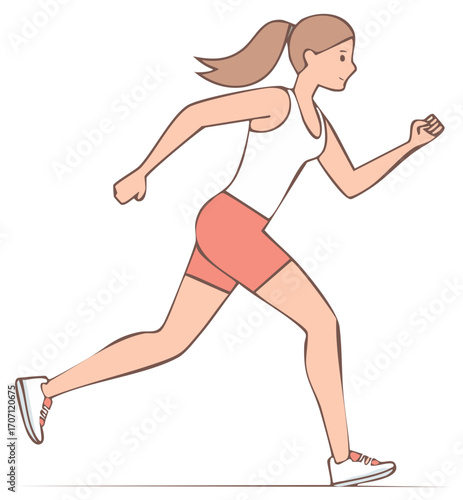 Cartoon illustration of a woman running or jogging during fitness training