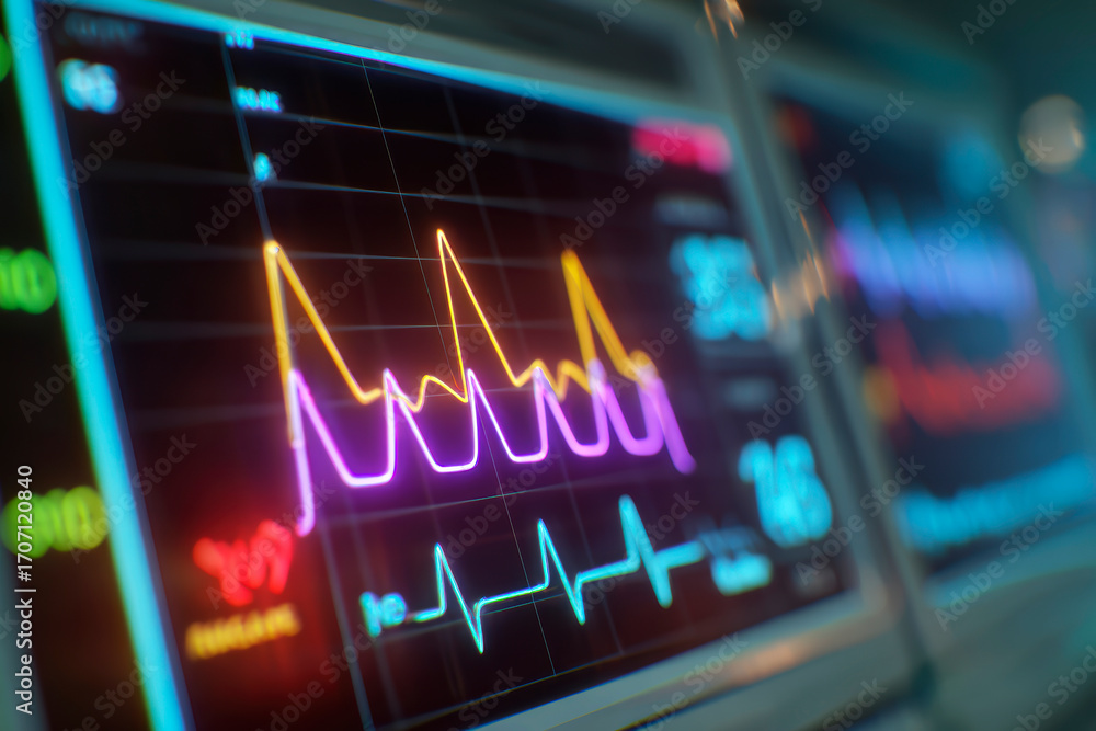 Obraz premium Colorful Heartbeat Monitor Screen – AI Generative