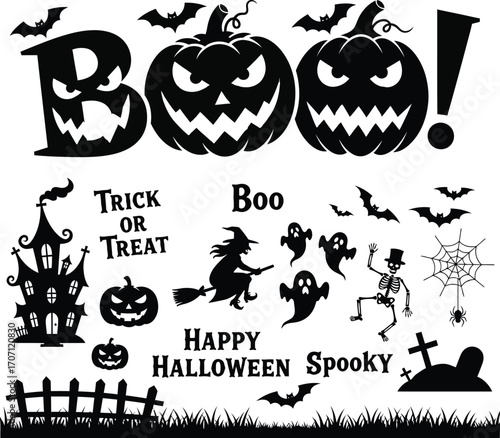 Zombie hands silhouette witch boo  zombie crooked lambs bats graveyard ground vector