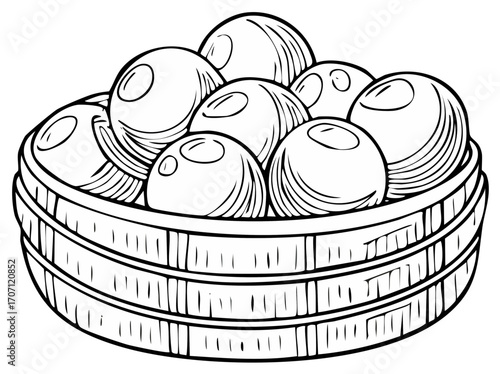 Steamed food in a bamboo basket, illustration
