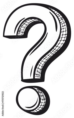 Bold hand drawn question mark with hatching and shading