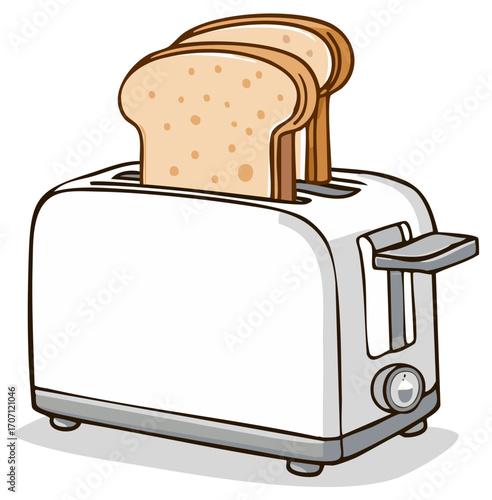 Breakfast Toast Slices Popping Up from a White Electric Toaster Appliance Cartoon Illustration