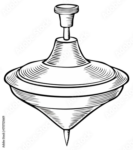 Illustration of a Spinning Top Toy Classic Vintage Wood Carved Design