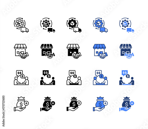 Supply Chain Management, Negotiation, Acquisition, Incentive, multiple style icon set.