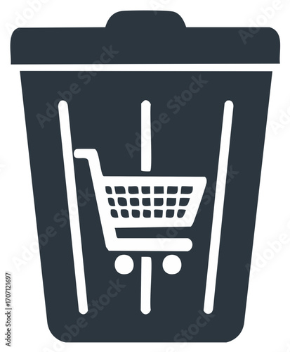 Throw Away Shopping Cart in Trash Can Icon Depicting Shopping Ban or Cessation