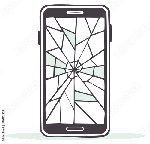 Broken Mobile Phone with Shattered Screen Glass Illustration Concept