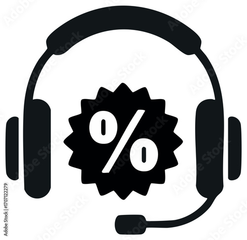 Headset icon with a starburst discount symbol showing a percentage