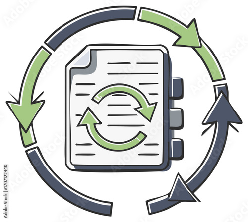 Document with Circular Arrows Representing Process Improvement and Workflow