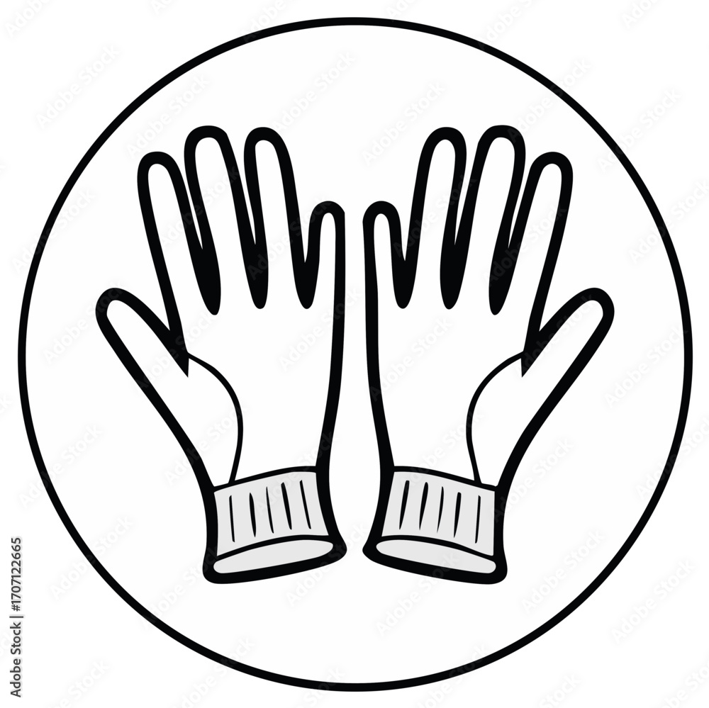 Obraz premium Black and White Vector Icon of Safety Work Gloves Hand Protection Symbol