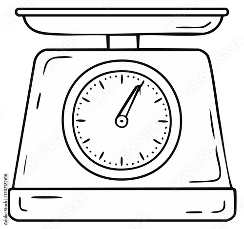 Line art illustration of kitchen scale for food measurement and cooking recipes