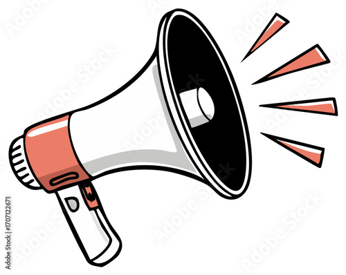 Cartoon style illustration of megaphone announcing, with sound waves
