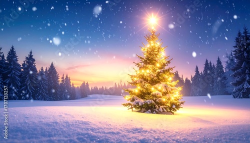 Wallpaper Mural Snowy Christmas tree in a winter wonderland (1) Torontodigital.ca