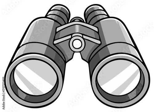 Gray cartoon binoculars vector illustration for observation and discovery