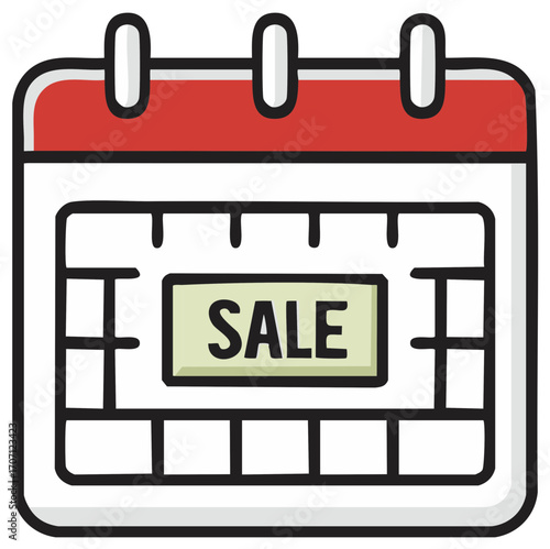 Cartoon Calendar Illustrating a Sale Promotion Announcement Date Reminder