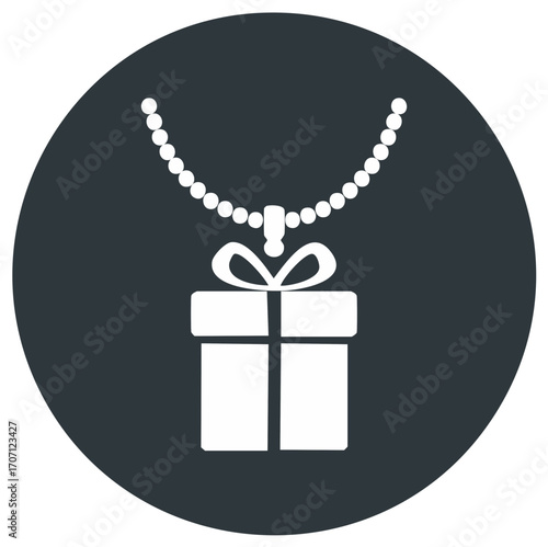 Gift box with elegant bow and pearl necklace minimalist icon design