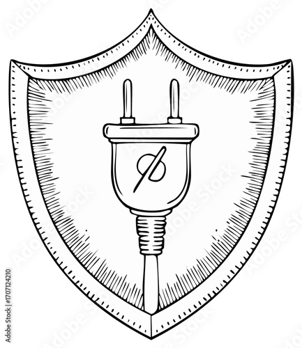 Electric Plug Security Shield Protection Concept Line Drawing