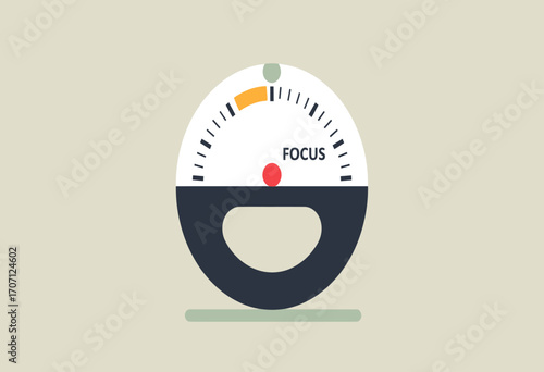 A minimal illustration of a productivity timer with the indicator pointing to the word focus, symbolizing concentration and time management