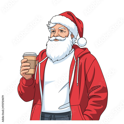 Santa Claus Enjoying Coffee in a Cozy Setting