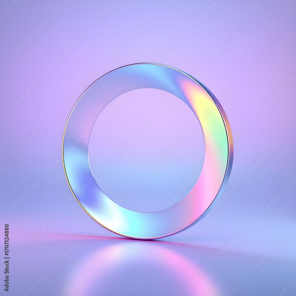 Obraz premium Holographic iridescent circle graphic design, vibrant colors, minimalist aesthetic.