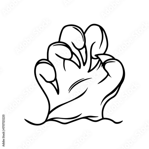 Monster claw reaching out, spooky Halloween design element, dramatic horror illustration
