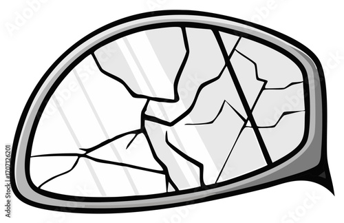Cracked side mirror, damaged glass, automotive illustration vector, broken vehicle part