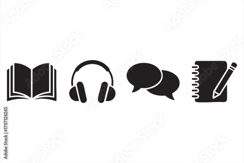 Conceptual Elements: A minimal, silhouette representation of fundamental elements essential for learning and communication, ideal for conveying educational or informational messages.