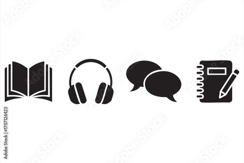 Knowledge tools: a set of graphic icons depicting learning and communication