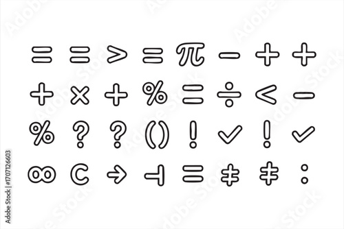 Math Symbols: A curated collection of intricate mathematical symbols, offering a clear, uncluttered depiction of fundamental numerical concepts.