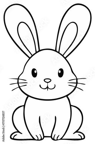 Cute Cartoon Bunny Outline Isolated, Easter Vector Illustration, Black and White Rabbit Clipart