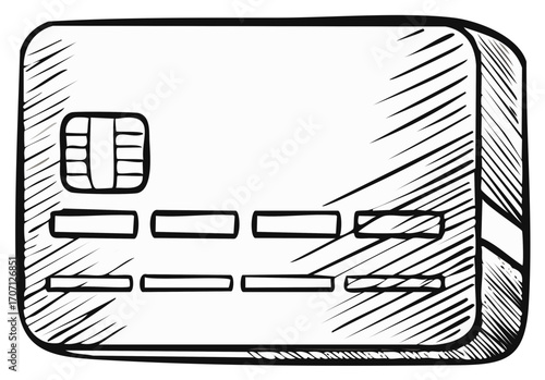 Sketched banking card offers stylized financial transaction representation for design, business promotion, and simple communication uses