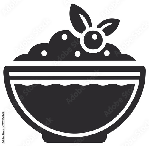 Black and White Food Illustration: Healthy Granola Bowl with Berry Topping