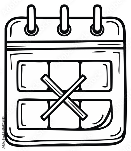 Hand drawn calendar icon with a crossed out date illustration