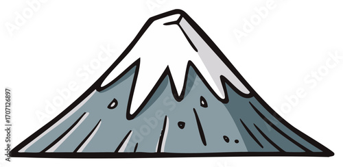 Cartoon Mountain Illustration with Snowcap, Stylized Landscape Icon in Isolated Vector