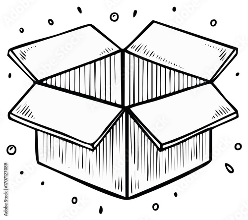 Open Cardboard Box Hand Drawn Illustration Package and Delivery Concept