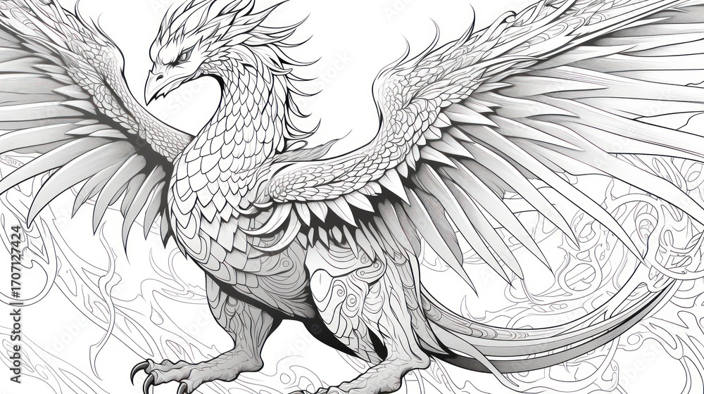 Fototapeta premium Majestic winged dragon illustration