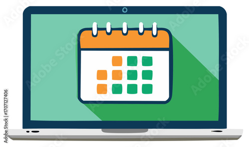 Laptop computer displaying a calendar, planning, and scheduling concept illustration