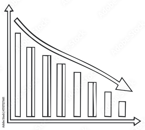 Hand drawn bar graph shows a descending trend with an arrow indicating decline
