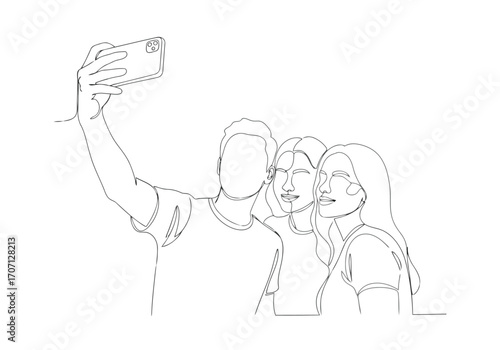 Illustration of three friends taking a selfie together