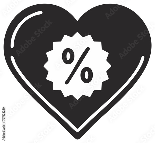 Heart symbol with a percentage sign representing a discount or sale