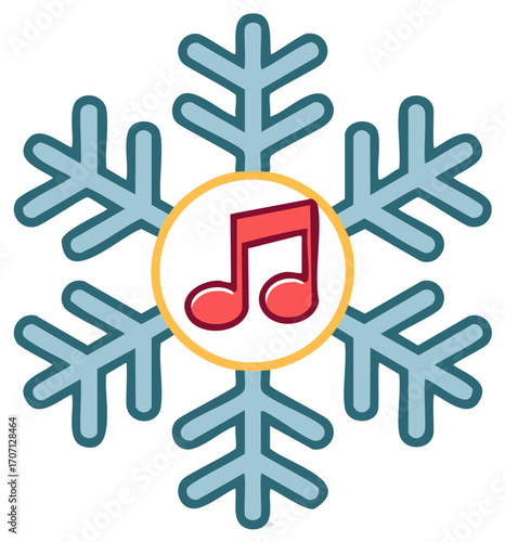 Winter Melody Snowflake Icon with Music Notes Symbol Represents Seasonal Sounds or Festive Tunes