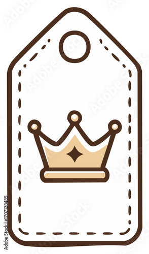 Illustrated golden crown on a blank shopping price tag for quality or premium products