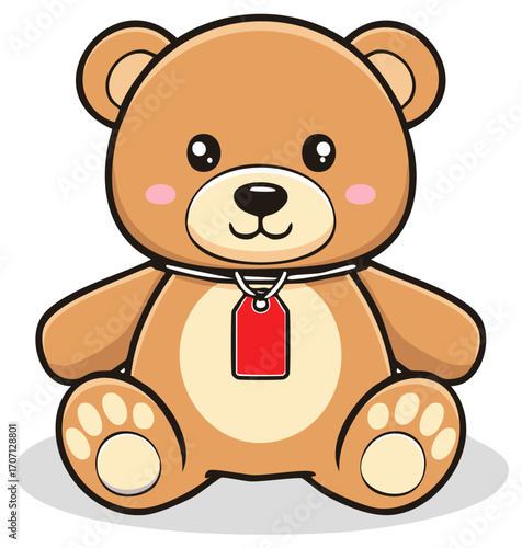 Cartoon teddy bear with a red price tag, cute illustration for children's toys.