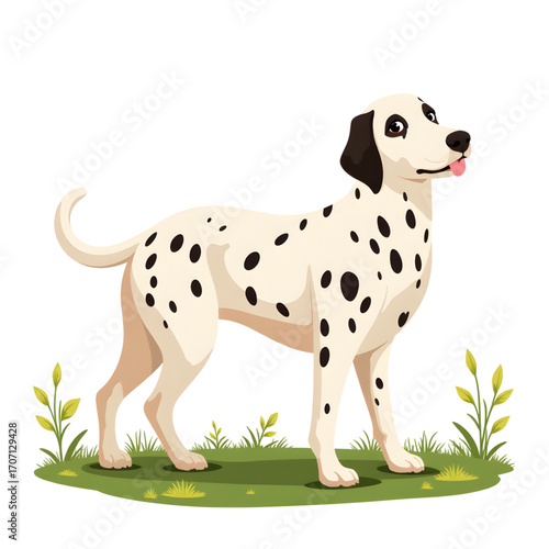 Cheerful Dalmatian standing in nature, playful charm
