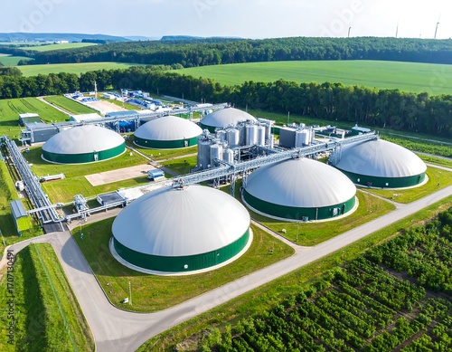 Aerial view of a modern biogas plant complex