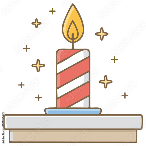 Celebration icon of burning candle with stripes, sparks, and festive energy.